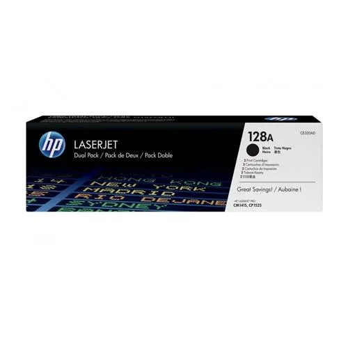 HP 128A CE320AD Twin Pack Black LaserJet Toner Cartridge price in Chennai, tamilnadu, kerala, bangalore